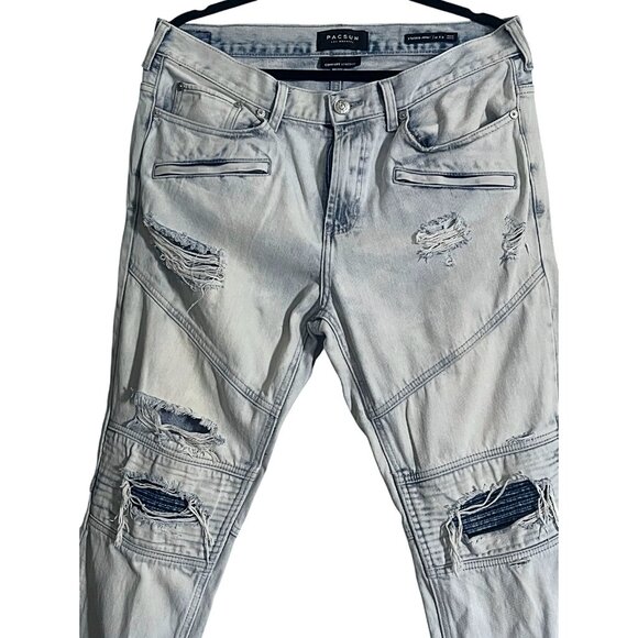PACSUN Comfort Stretch Skinny Jeans – Light Wash Distressed | Men’s 32x32 - Picture 5 of 6